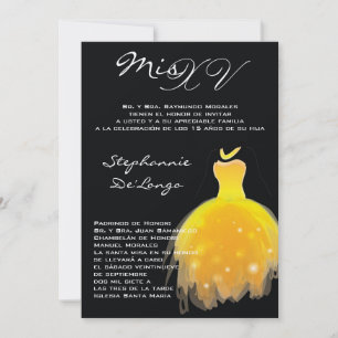 5 x 7 Vestido amarillo Quinceanera Invitación de c