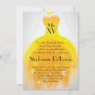 5 x 7 Vestido amarillo Quinceanera Invitación de c