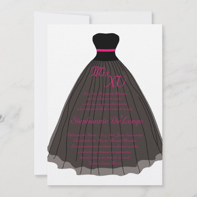 5 x 7 vestido rosa Quinceanera Invitación de cumpl (Anverso)