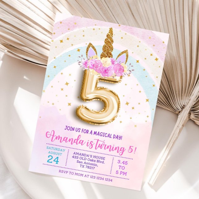 5ta invitación de fiesta de unicornio, 5º cumpleañ (Subido por el creador)