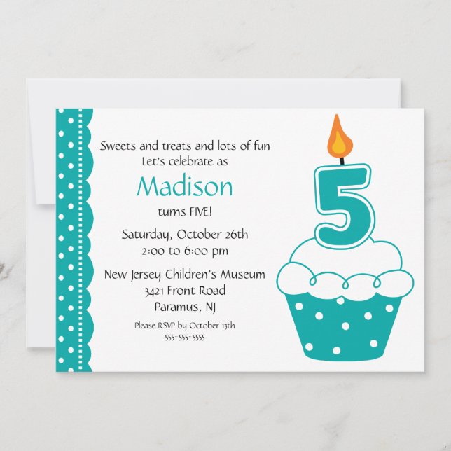 5to Invitación de la magdalena del cumpleaños (Anverso)