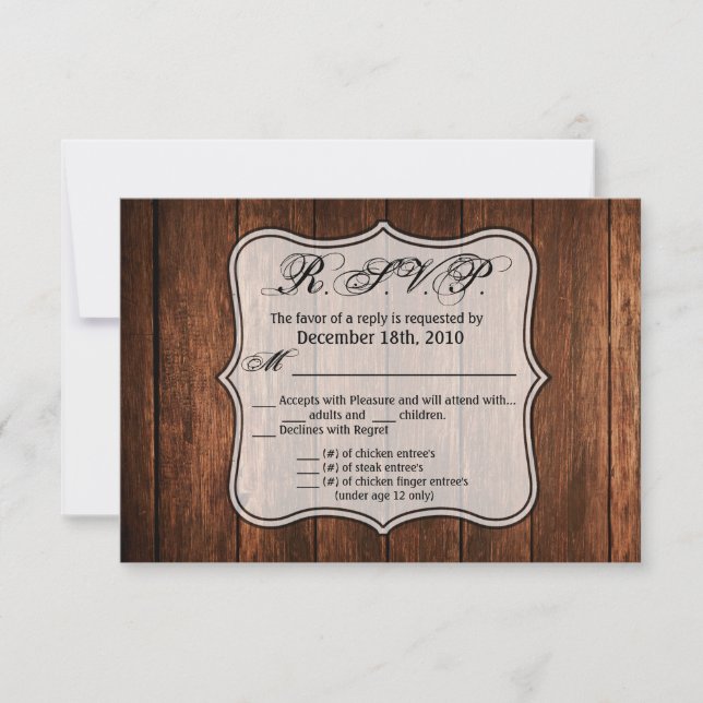 5x3.5 R.S.V.P Tarjeta Barn Wood Country Rústico (Anverso)
