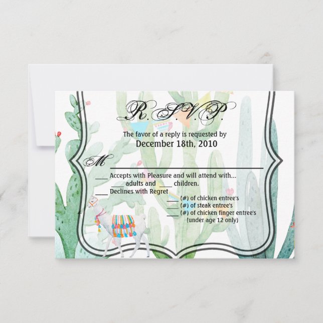 5x3.5 R.S.V.P Tarjeta Boho Llama Bohemian Cacti De (Anverso)