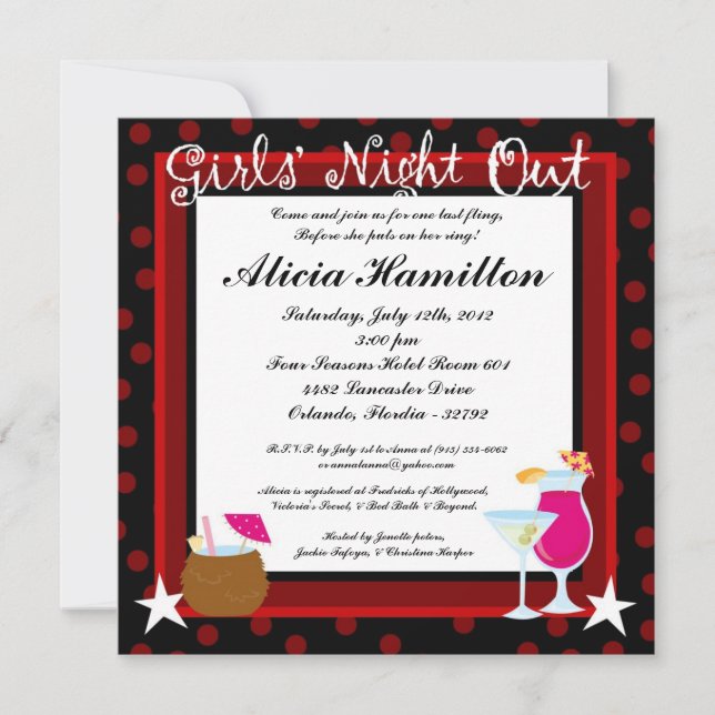 5x5 Crimson Red Cocktails Invitación a la Bachelor (Anverso)