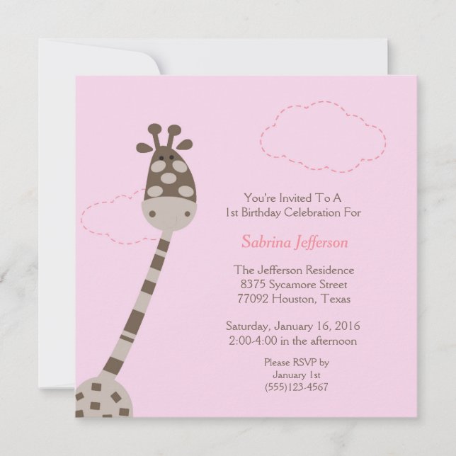 5x5 Invitación a fiesta de cumpleaños de jirafa ro (Anverso)
