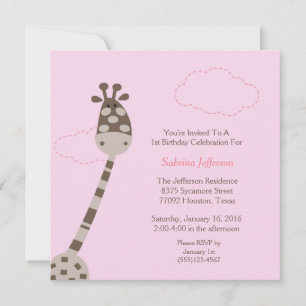 5x5 Invitación a fiesta de cumpleaños de jirafa ro