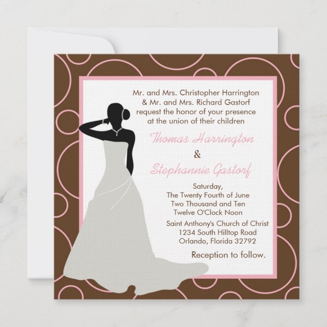 5x5 Invitación a la boda de pok-a-dot marrón (Anverso)