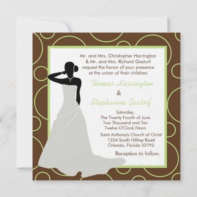 5x5 Invitación a la boda de pok-a-dot marrón (Anverso)