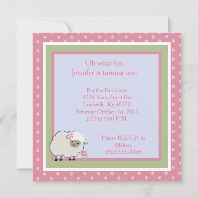 5x5 Invitación de primer cumpleaños de cordero dul (Anverso)