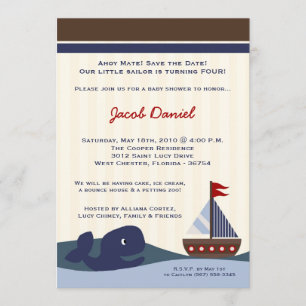 5x7 Ahoy Mate Sailboat Whal Invitación de cumpleañ