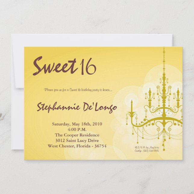 5x7 Amarillo de la lámpara Dulce 16 Invitación de  (Anverso)