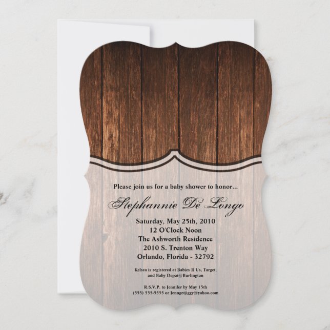 5x7 Baby Shower Invitación Barn Wood Country Rusti (Anverso)