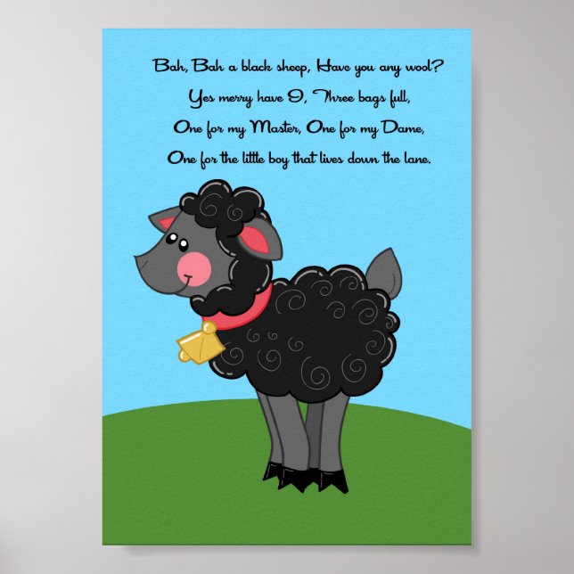 5x7 Bah Bah Black Sheep Rhyme Niños Sala Arte Pare (Frente)