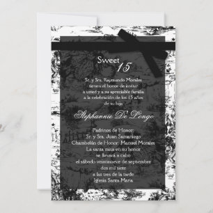 5x7 Black ToileFabric Quinceanera Party Invitación