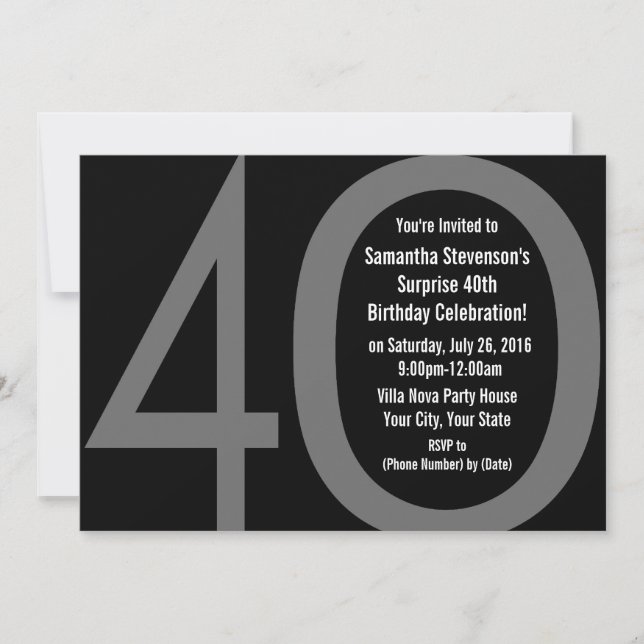 5x7 Black+White Big 4-0 Invitaciones para fiestas  (Anverso)