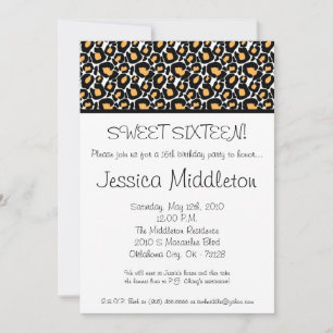 5x7 Black White Cheetah Invitación a los 16º cumpl