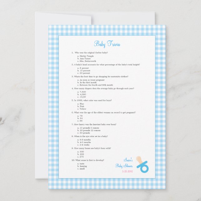 5x7 Blue Gingham Trivia Shower Game (Anverso)