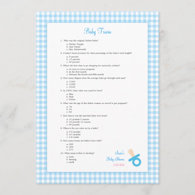 5x7 Blue Gingham Trivia Shower Game (Anverso)