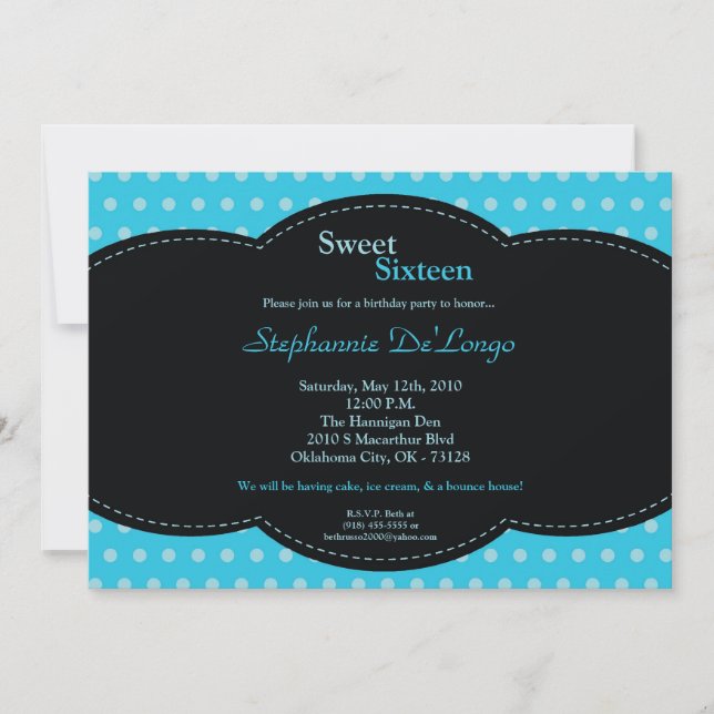 5x7 Blue Polkadot Sweet 16 Invitación de cumpleaño (Anverso)