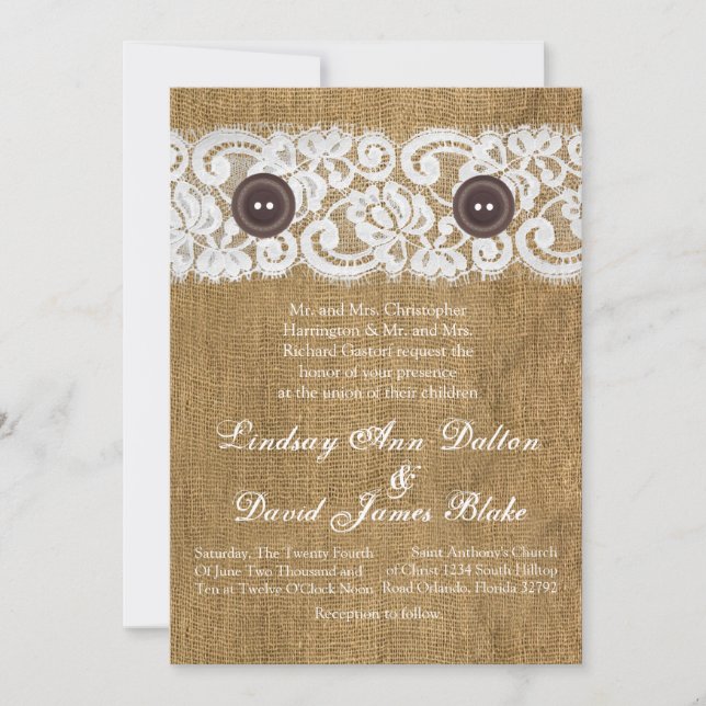 5x7 botón Invitación a bodas Lazo de abatimiento (Anverso)