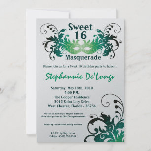 5x7 Dulce de Mascarada Verde Invitación de cumplea