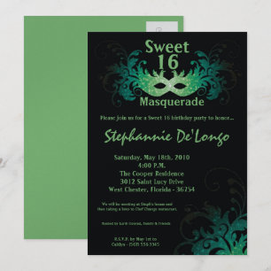 5x7 Dulce de Mascarada Verde Invitación de cumplea