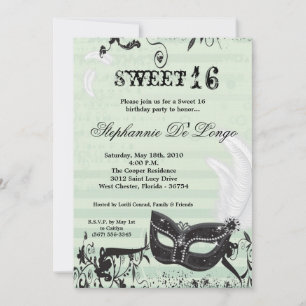5x7 Dulce de Mascarada Verde Invitación de cumplea