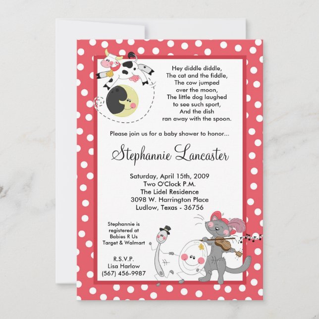 5x7 ey Diddle la invitación de Baby Shower del (Anverso)