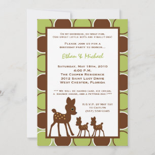 5x7 Forrest Mom TWIN Baby Birthday Part Invitación