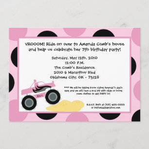 5x7 Girly 4x4 Truck cumpleaños invitación a fiesta