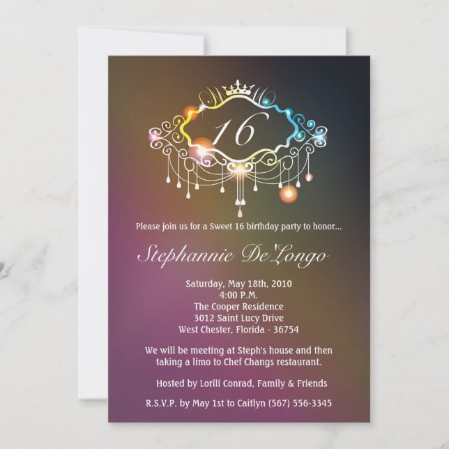 5x7 Girly Crown Sweet 16 cumpleaños Invitación (Anverso)