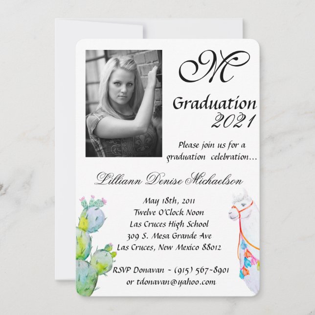 5x7 Graduación Parte Invitación Boho Llama Bohemia (Anverso)