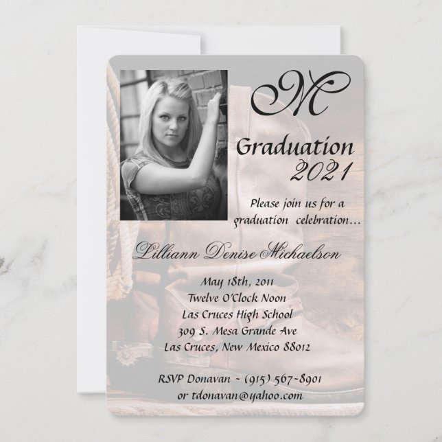 5x7 Graduación Parte Invitación Boots Barn W (Anverso)