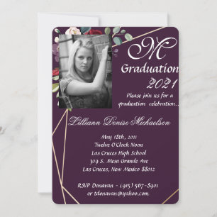 5x7 Graduación Parte Invitación Plum Rosas púrpura
