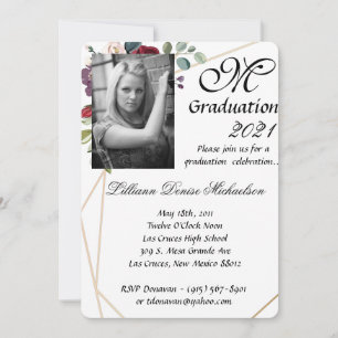 5x7 Graduación Parte Invitación Rosas Blancas Gé d