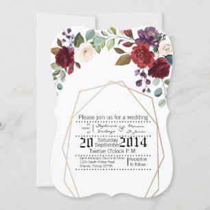 5x7 Invitación a la boda Geom de oro de rosas blan