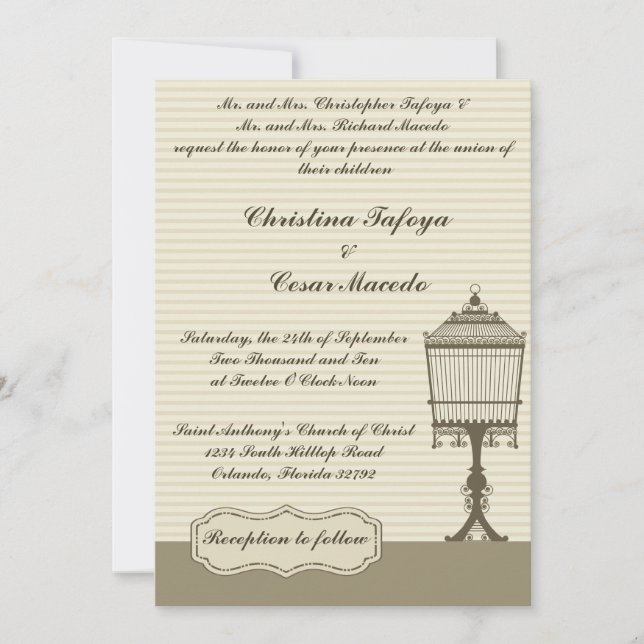 5x7 Invitación a la boda jaula/franjas grises (Anverso)