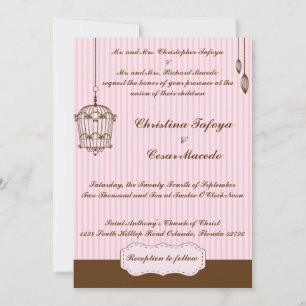 5x7 Invitación a la boda jaula/franjas rosadas
