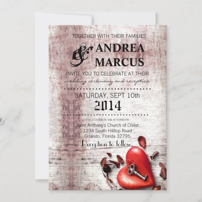 5x7 Invitación a la boda País Clave de madera para (Anverso)