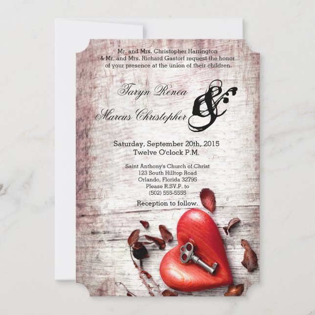 5x7 Invitación a la boda País Clave de madera para (Anverso)