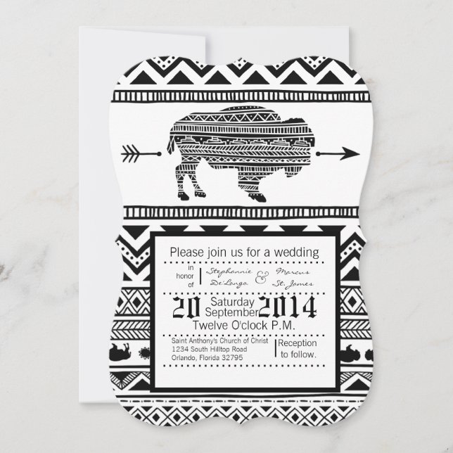 5x7 Invitación a la boda Patrón tribal de búfalo b (Anverso)