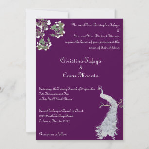 5x7 Invitación a la boda Pavo Real y Rama de Flor