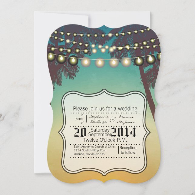 5x7 Invitación a la boda Playa Palm Trees Str (Anverso)