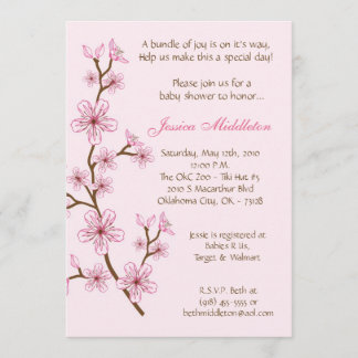 5x7 invitación de Baby Shower de la flor de cerezo