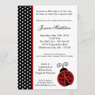 5x7 invitación de la señora Bug Black PolkaDot