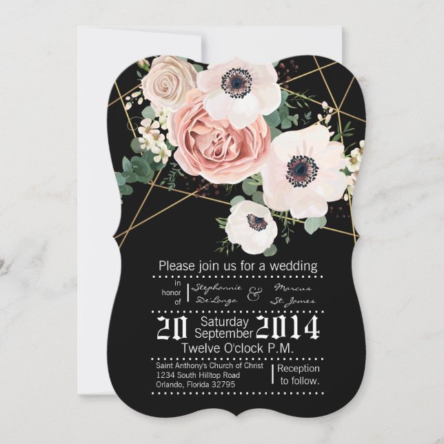 5x7 Invitación de matrimonio Rosa de jardín geomét (Anverso)