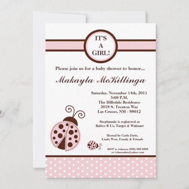 5x7 invitación femenina de Baby Shower de la (Anverso)