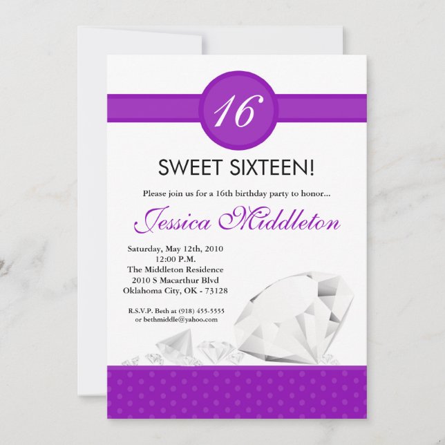 5x7 Joyas Diamantes Dulces 16 Invitación de cumple (Anverso)