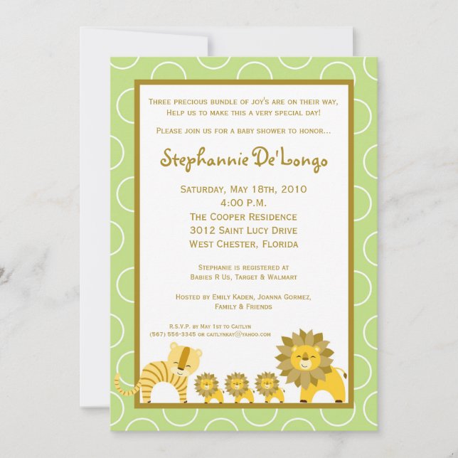 5x7 Jungle Boy TRIPLETS Invitación Baby Shower (Anverso)