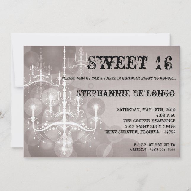 5x7 Lámpara de plata Dulce 16 Invitación de cumple (Anverso)